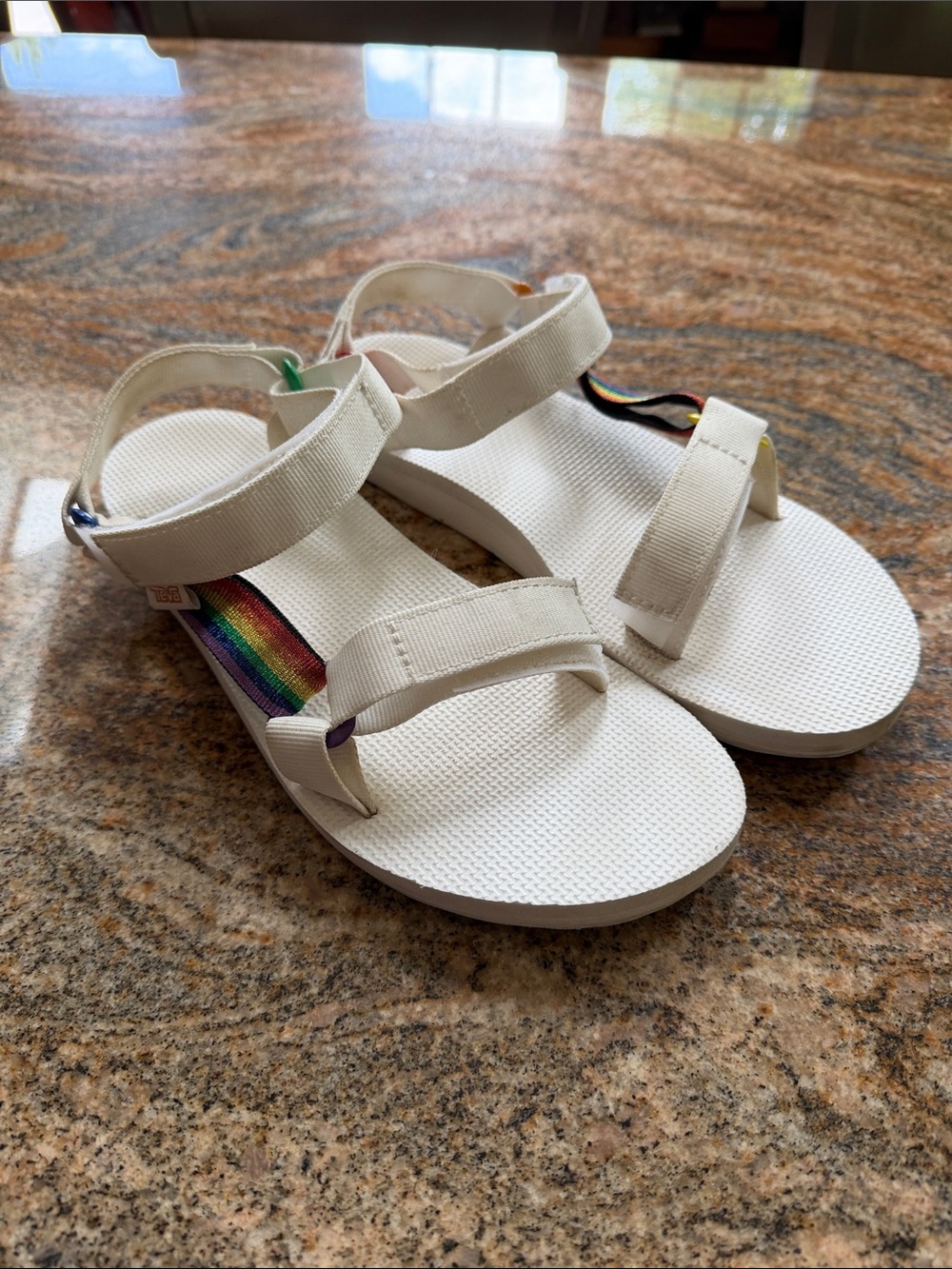 Teva White Sandals with Rainbow Accent